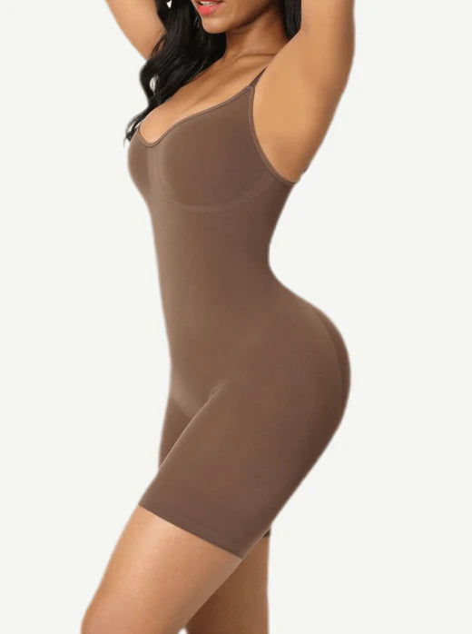 BARELY THERE MID THIGH SHORTS BODYSUIT - MOCHA