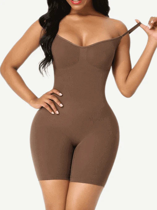 BARELY THERE MID THIGH SHORTS BODYSUIT - MOCHA