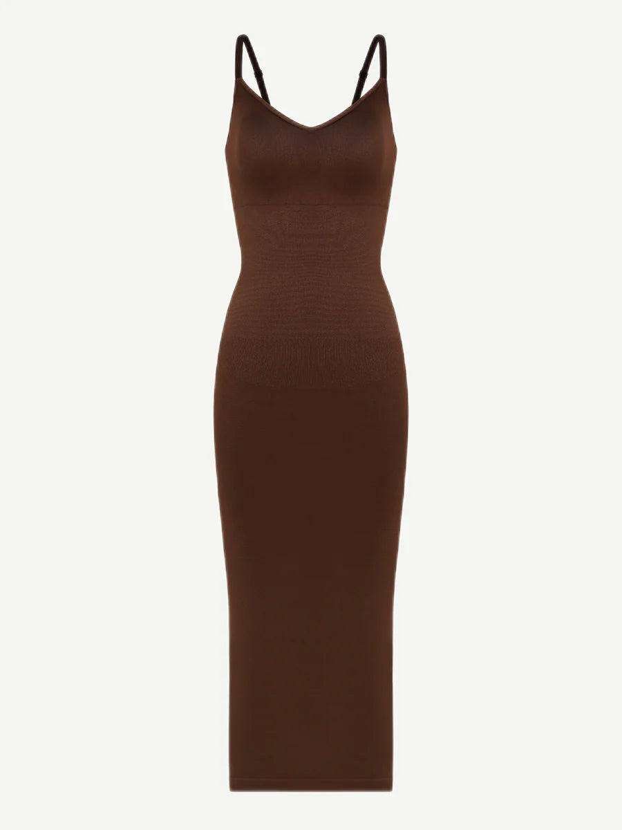 Spaghetti Strap V-Neck Dress - Coffee