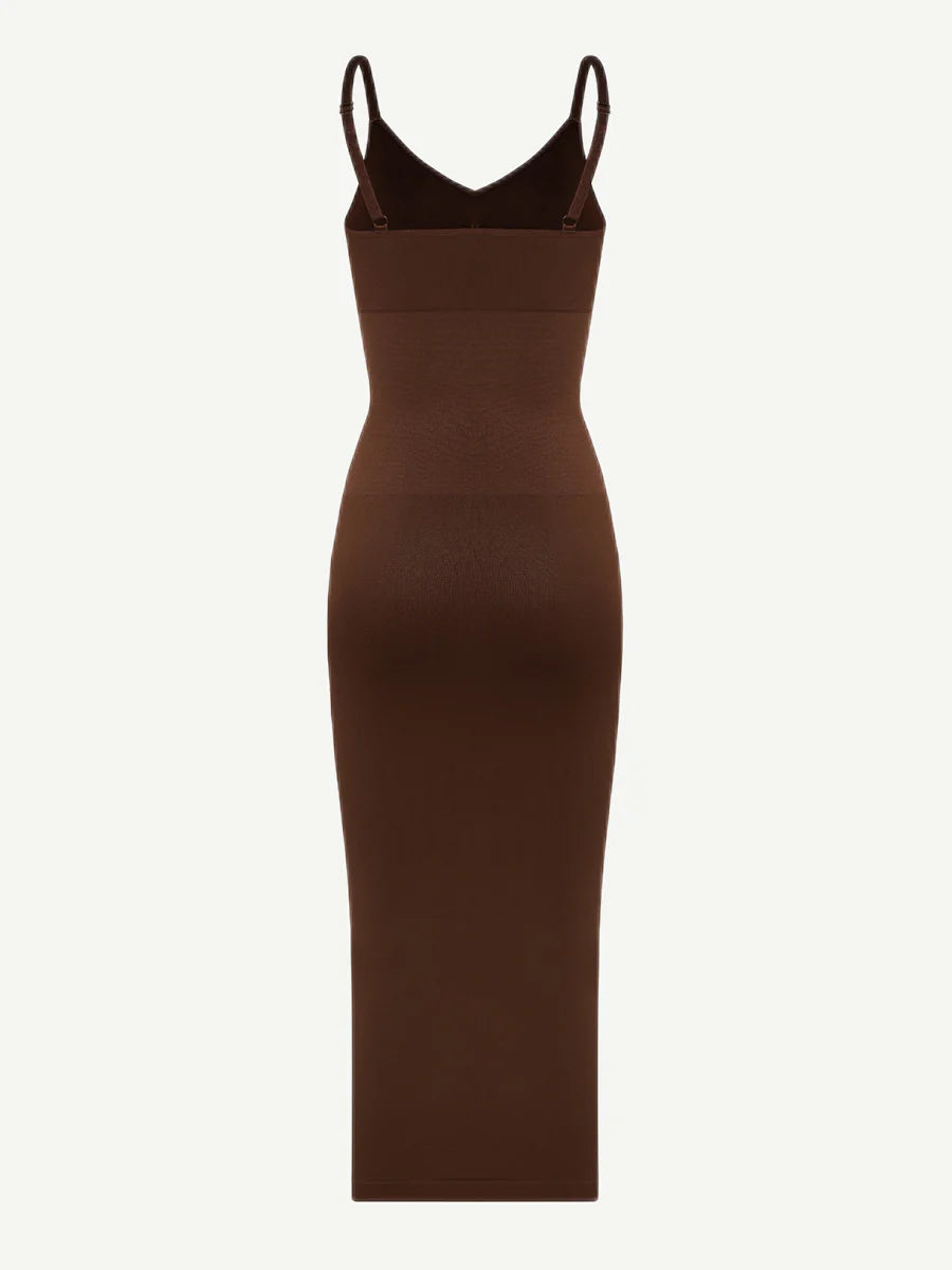 Spaghetti Strap V-Neck Dress - Coffee